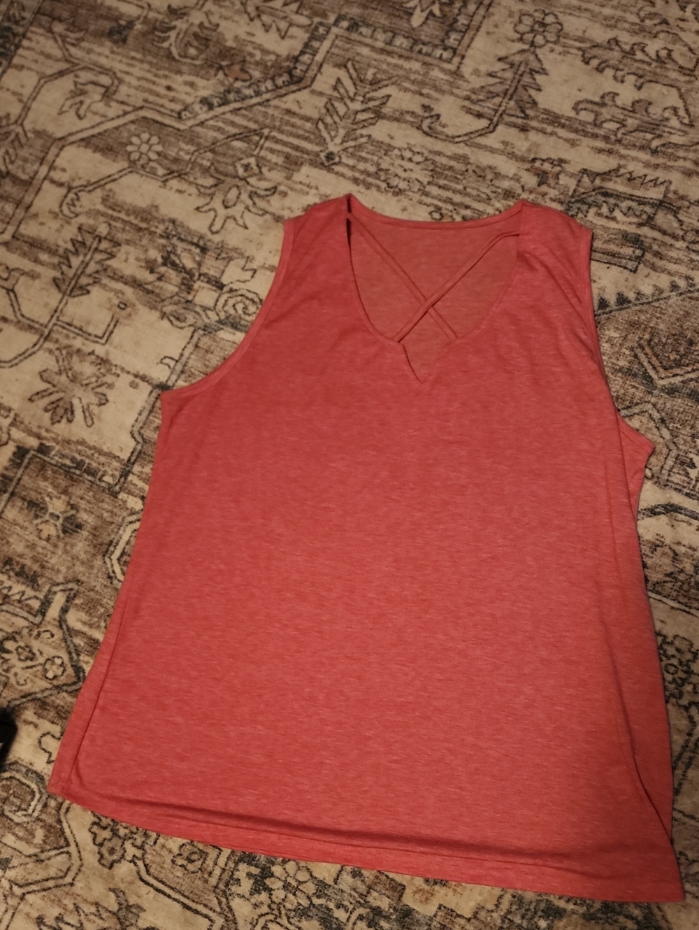Women's XL Coral Sleeveless V-Neck Tank Top with Crisscross Back